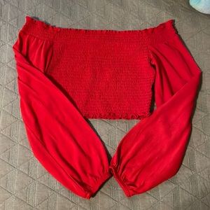red off the shoulder crop-top